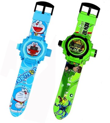 Fashion Gateway Ben 10 and Doraemon, 24 Image Project Digital Watch for Kids Green::Blue Digital Watch  - For Boys & Girls   Watches  (Fashion Gateway)