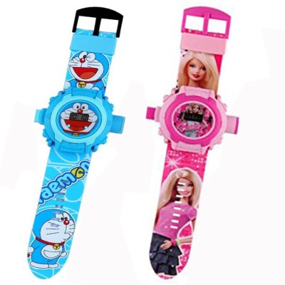 Fashion Gateway Doraemon and Barbie, 24 Image Project Digital Watch for Kids Blue::Pink Digital Watch  - For Boys & Girls   Watches  (Fashion Gateway)