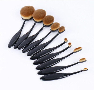 

VibeX ™ Contour Cosmetics Makeup Brushes Tools Black Liquid Foundation Oval Pro Set(Pack of 10)