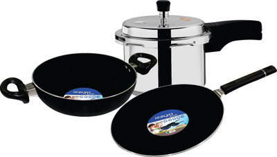 

Surya Accent Combo Induction Bottom Cookware Set(Aluminium, 3 - Piece), Black;steel