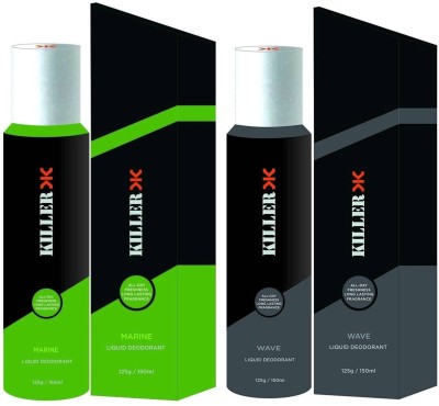 KILLER Marine And Wave Deodorant Deodorant Spray  -  For Men & Women(300 ml, Pack of 2)