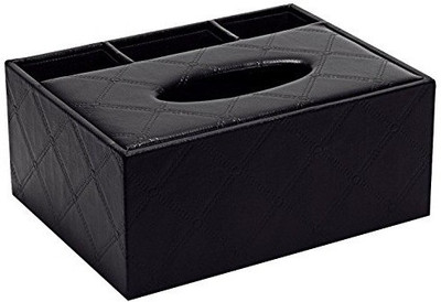 

7Trees 4 Compartments Leather Premium Leather Tissue Paper Holder Dispenser Box with Remote Stand(Black)