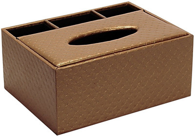 

7Trees 4 Compartments Premium Leather Tissue Paper Holder Dispenser Box with Remote Stand(Brown)