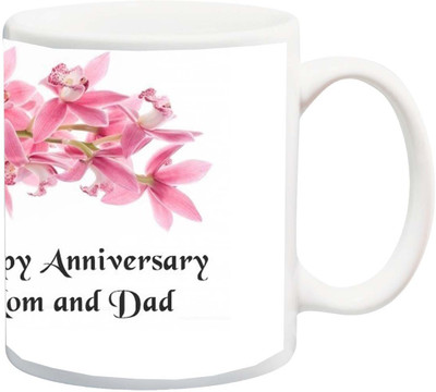

ME&YOU Gift for Father/Mother/Daddy/Mummy;Happy Anniversary mom And dad Rose Printed Ceramic Mug(325 ml), Multicolor