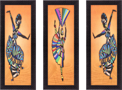 eCraftIndia Set Of 3 Abstract Dancing Lady Ink 16 inch x 21 inch Painting(With Frame, Pack of 3)