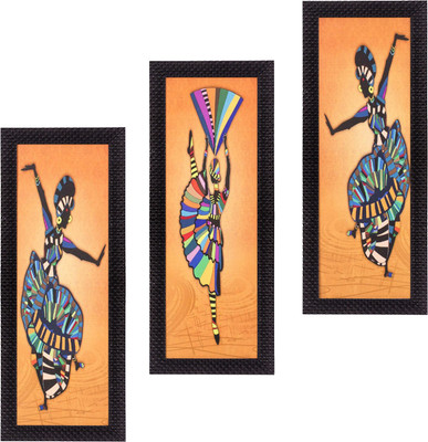 eCraftIndia Set Of 3 Abstract Dancing Lady Ink 16 inch x 21 inch Painting(With Frame, Pack of 3)