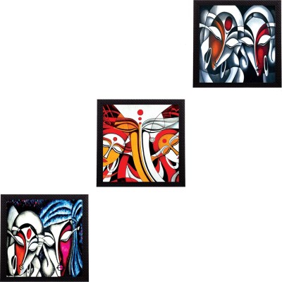 eCraftIndia Set Of 3 Abstract Radha Krishna Canvas 10 inch x 30 inch Painting(With Frame, Pack of 3)
