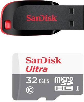 

SanDisk Ultra 32 GB Class 10 Micro SDHC and Cruzer Blade 32 GB Pen Drive(Multicolor)