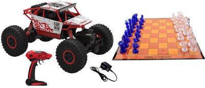 

Techhark Radio Control 4WD Rally Rock Crawler Monster Truck 1:18 scale - Red with 11 in 1 board Game(Multicolor)