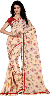 Trendz Style Floral Print Fashion Poly Georgette Saree(Beige) Trendz Style Floral Print Fashion Poly Georgette Saree(Beige)