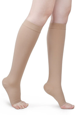 

VibeX ® Medical Compression Socks High Open Toe, Toeless Stockings for Swelling, Varicose Veins, Edema, Spider Veins Knee, Calf & Thigh Support (L, Beige)