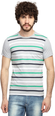 Goodtry Striped Men Round Neck Grey T-Shirt