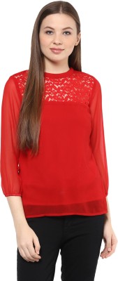 MAYRA Party 3/4 Sleeve Solid Women Red Top