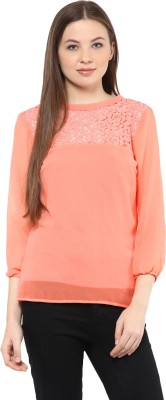 MAYRA Party 3/4 Sleeve Solid Women Pink Top