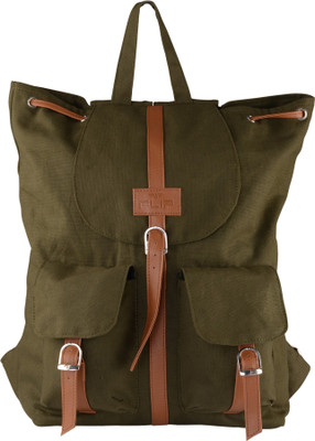 

FLIP Green Canvas and Faux Leather Backpack 12 L Backpack(Green)
