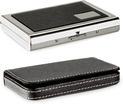 

Billionbag High Quality | Combo of 2 | Steel Black Leather Piece Metal Silver Pocket ATM And 1 Full Black Soft 10 Case Steel ATM Card Holder 6 Card Holder(Set of 2, Silver)