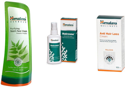 

Himalaya neem face wash 300 ml with hairzone 60 ml and hair loss cream 100 ml(Set of)