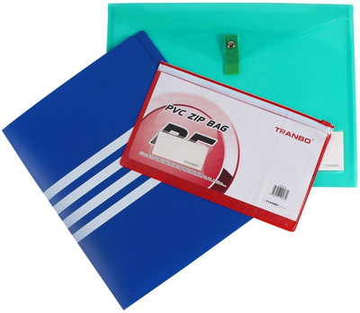 

TRANBO Plastic Combo Pack of PVC Zip Bag + A4 Size 30-Pocket File Folder Display Book + Foolscap File Folder(Set Of 3, Multicolor)