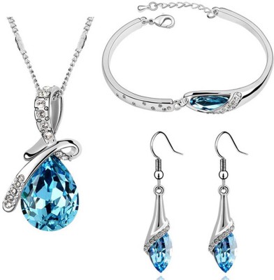 Shining Diva Crystal Gold-plated Silver, Blue Jewellery Set(Pack of 1)