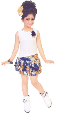 

Hey Baby Girls Party(Festive) Top Skirt(White