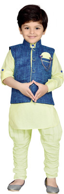

AJ Dezines Boys Festive & Party Kurta, Waistcoat and Breeches Set(Yellow Pack of 1, Lemon