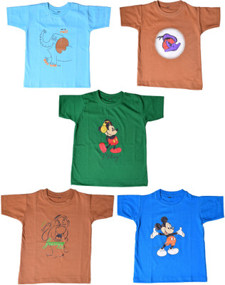 

British Terminal Boys & Girls Printed Cotton T Shirt(Multicolor, Pack of 5, Multi