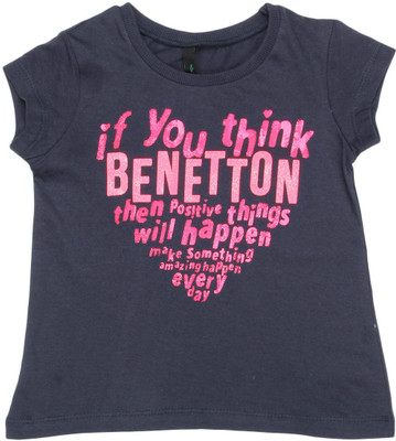 

United Colors of Benetton Girls Solid Cotton T Shirt(Dark Blue, Pack of 1, 13c