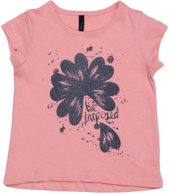 United Colors of Benetton Girls Solid Cotton T Shirt(Pink, Pack of 1, S26