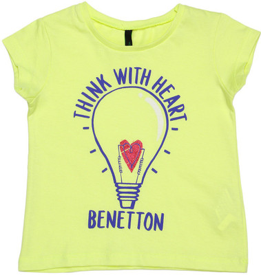 

United Colors of Benetton Girls Solid Cotton T Shirt(Light Green, Pack of 1, 321