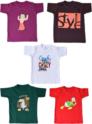 

British Terminal Boys & Girls Printed Cotton T Shirt(Multicolor, Pack of 5, Multi