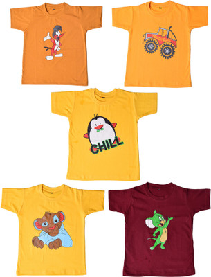 

British Terminal Boys & Girls Printed Cotton T Shirt(Multicolor, Pack of 5, Multi