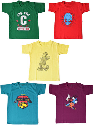 British Terminal Boys & Girls Printed Cotton T Shirt(Multicolor, Pack of 5) Flipkart