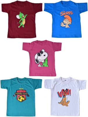 

British Terminal Boys & Girls Printed Cotton T Shirt(Multicolor, Pack of 5, Multi