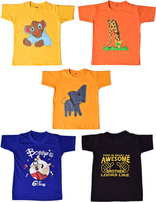 

British Terminal Boys & Girls Printed Cotton T Shirt(Multicolor, Pack of 5, Multi