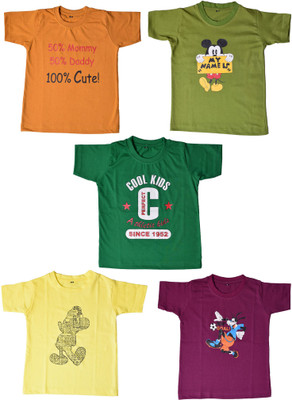 

British Terminal Boys & Girls Printed Cotton T Shirt(Multicolor, Pack of 5, Multi