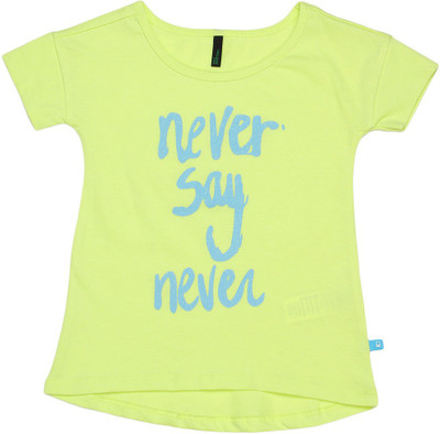 United Colors of Benetton Girls Solid Cotton T Shirt(Light Green, Pack of 1, 321