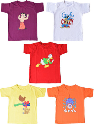 

British Terminal Boys & Girls Printed Cotton T Shirt(Multicolor, Pack of 5, Multi