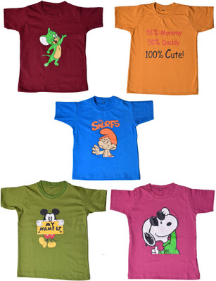

British Terminal Boys & Girls Printed Cotton T Shirt(Multicolor, Pack of 5, Multi
