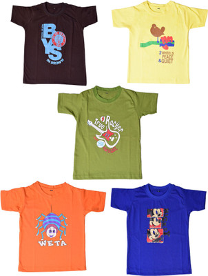 British Terminal Boys & Girls Printed Cotton T Shirt(Multicolor, Pack of 5) Flipkart