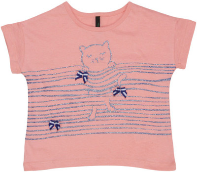 United Colors of Benetton Girls Solid Cotton T Shirt(Pink, Pack of 1, S26