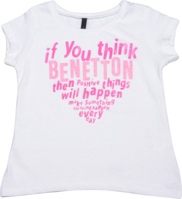

United Colors of Benetton Girls Solid Cotton T Shirt(White, Pack of 1, 101
