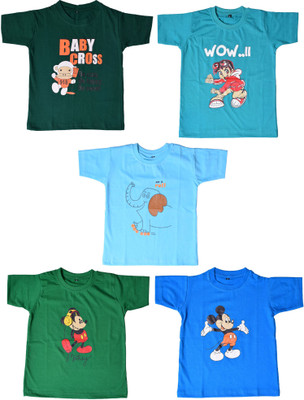 

British Terminal Boys & Girls Printed Cotton T Shirt(Multicolor, Pack of 5, Multi