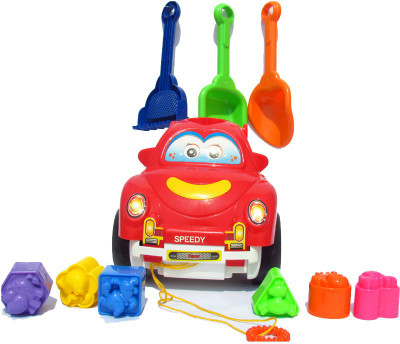 

HALO NATION Pull Along Cartoon Car With Learn Shapes , Color & Also Comes with Sand Play Tools(Red, Yellow)