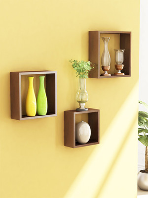 Home Sparkle Wooden Cube wall shelves set of 3 Wooden Wall Shelf(Number of Shelves - 1, Brown) Flipkart