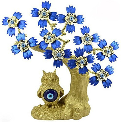 

Starstell Fengshui Turkish Evil Eye Tree with Owl for Good Luck & Decoration Decorative Showpiece - 20 cm(Polyresin, Gold)