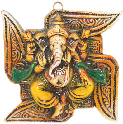 

Sarvsiddhi Terracotta Swastik Ganesh Wall Décor Decorative Showpiece - 5 cm(Terracotta, Brown)