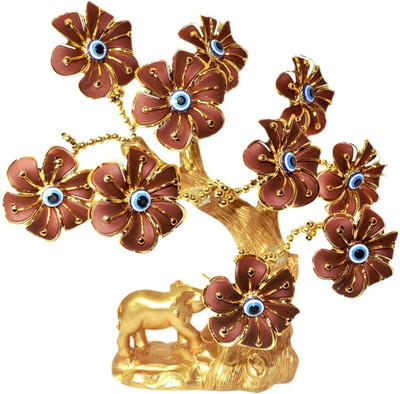 

Starstell Fengshui Evil Eye Tree with Elephant for Good Luck, Gift & Decorative Showpiece Decorative Showpiece - 20 cm(Polyresin, Gold)