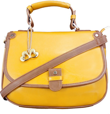 Anglopanglo Women Casual Yellow, Tan PU Hand-held Bag, Tan;yellow