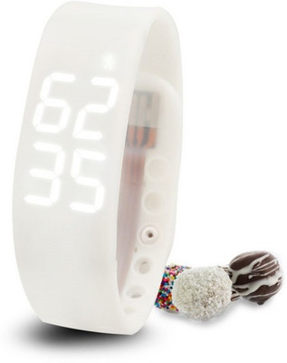 

IZED Fitness BanD 3D PeDometer Sleep Temperature Calorie Monitor Time Display Silicon Without SpeeDometer WHITE Smartwatch(White Strap Regular)