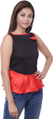 Sarvottam Casual Sleeveless Printed Women Red, Black Top